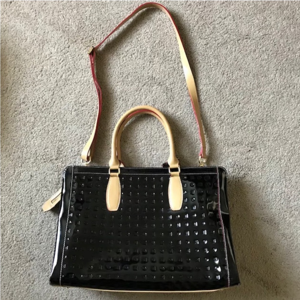 Arcadia Glossy Black Tote with Cream Handles